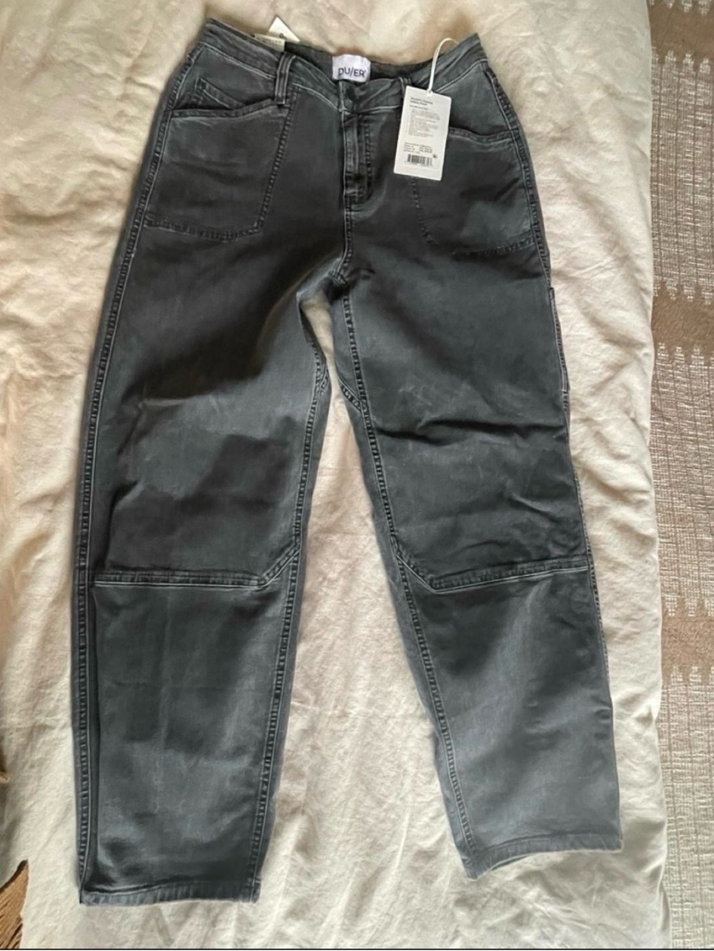 NWT DU/ER Stretch Canvas Utility Pant Relaxed Barrel Leg Black Jeans
